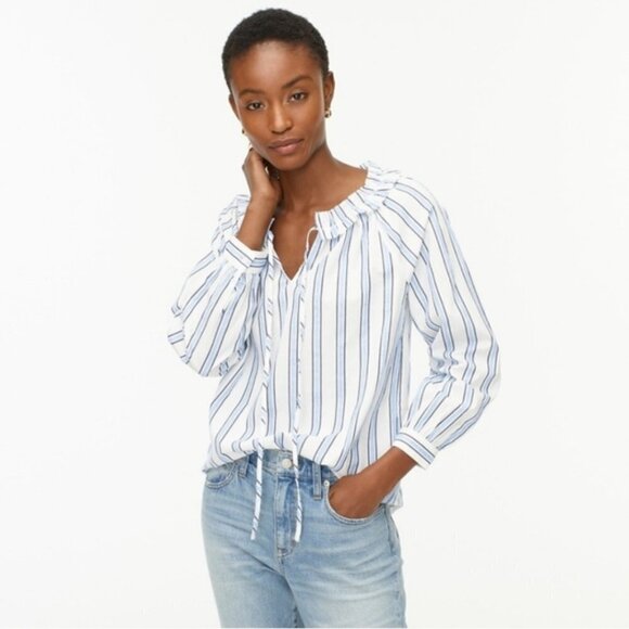 ✅ J. Crew | Tie-front Ruffle Top Size Small in Stripe Size Small Style AW850 - Picture 1 of 9
